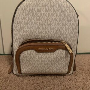 Michael Kors White and Brown Backpack